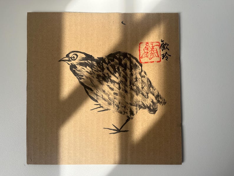 Original Chinese Painting, Hand-painted Quail Bird, Ink Painting on Cardboard image 3