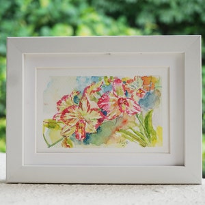 Orchid Painting Original Art, Watercolor Orchid Gift For Mum, Small Painting, Floral Wall Decor, Botanical Art image 5