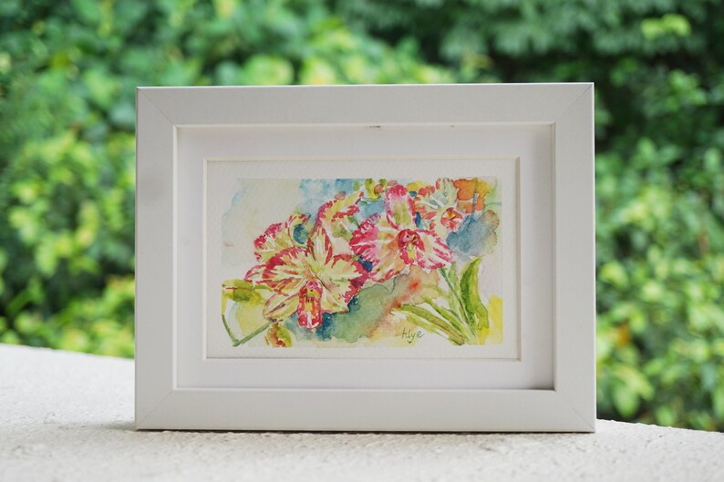 Orchid Painting Original Art, Watercolor Orchid Gift For Mum, Small Painting, Floral Wall Decor, Botanical Art image 5