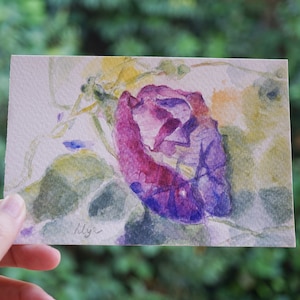 Watercolor Floral Art: Butterfly Pea Flower Original Painting Edible Art