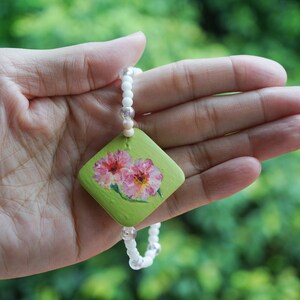 Hand-painted Floral Bracelet, Gift For Art Lover,  Daisy Art, Lime Cream Garden Wedding Wearables