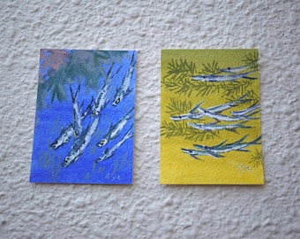 ACEO Fish Painting, Original Watercolour Artist Trading Cards (2.5" x 3.5"), Miniature Artwork