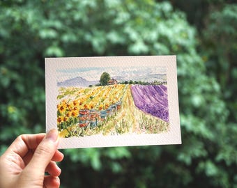 Original Sunflower Painting, Provence Small Art, French Scenery Painting