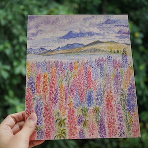 Lupin Flower Painting, Watercolor Lupines, Wall Art, Birthday Gift, Original Painting, Flower Field Home Decor image 1