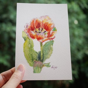 Original Tulip Watercolor Painting: Hand-Painted Floral Art