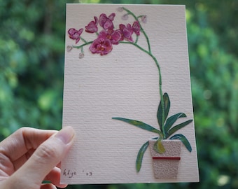 Paper-cut Orchid, Hand-painted Orchid, Handmade Gift For Dad, Original Ikebana Wall Art, Meditation Room Decor, Teachers Day Gift