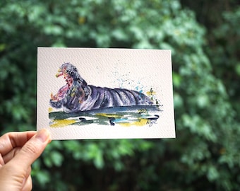 Hippo Painting, Small Animal Art, Hand-painted Animals