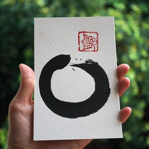 Enso Circle Small Art, Original Wabi Sabi Japanese Calligraphy, Minimalist Zen Art Ink and gold, Shodo