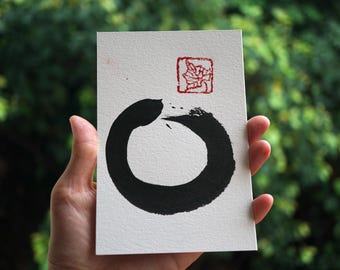 Enso Circle Small Art, calligraphie japonaise originale Wabi Sabi, art zen minimaliste encre et or, Shodo
