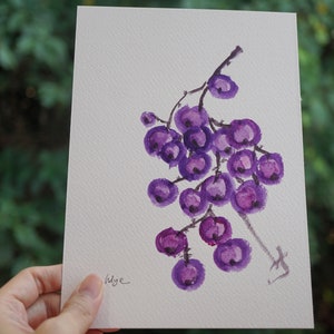 Grapes Painting Original, Minimalist Fruits Art, Purple Grapes Wall Art Kitchen Still Life, Vegan Gift