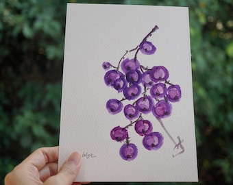 Grapes Painting, Kitchen Decor, Gift For Mom Original Fruits Art, Vegan Gift, Minimalist Wall Art