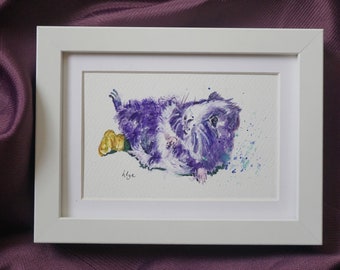 Guinea Pig Painting, Original Watercolor Pet Portrait, Small Animal Wall Art, Unframed