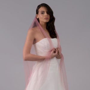 Simple Dusty Rose Wedding Veil - Barely There Rose Pink Soft Tulle, Single Tier Rounded Edge with Bridal Comb