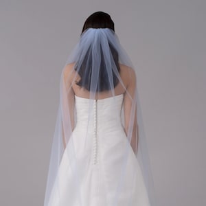 Pastel Sky Blue Wedding Veil - Barely There Light Blue Soft Tulle, Single Tier Rounded Edge with Bridal Comb