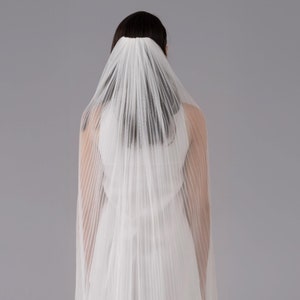 Velo da sposa in tulle a fisarmonica - Tulle plissettato morbido avorio, strato singolo con pettine da sposa