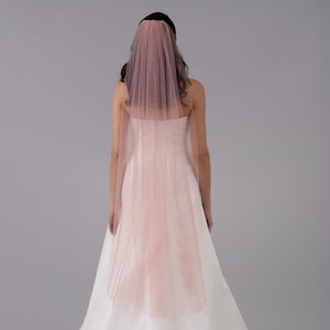 Simple Dusty Blush Wedding Veil - Barely There Dusty Pink Soft Tulle, Single Tier Rounded Edge with Bridal Comb