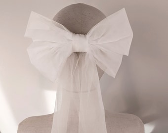 Bridal Hair Bow Ivory Color Soft Tulle With Hair Comb - Alternative Wedding Veil