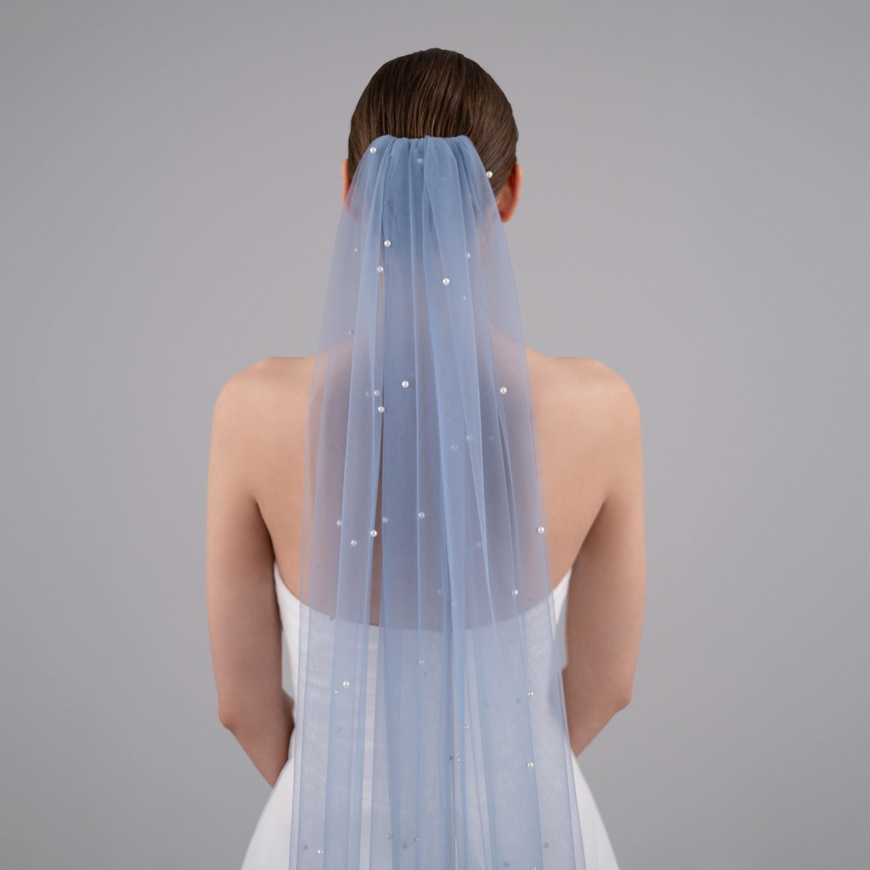 Dusty Blue Wedding Veil: Ivory Pearl Beaded Soft Tulle, Silver Comb - Etsy Dusty Blue Wedding Veil: Ivory Pearl Beaded Soft Tulle, Silver Comb - Etsy