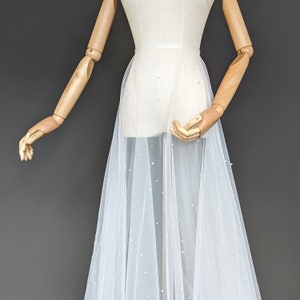 Bridal Skirt With Pearls - Wedding Gown Overskirt With Pearls - Ivory Color Soft Pearl Tulle