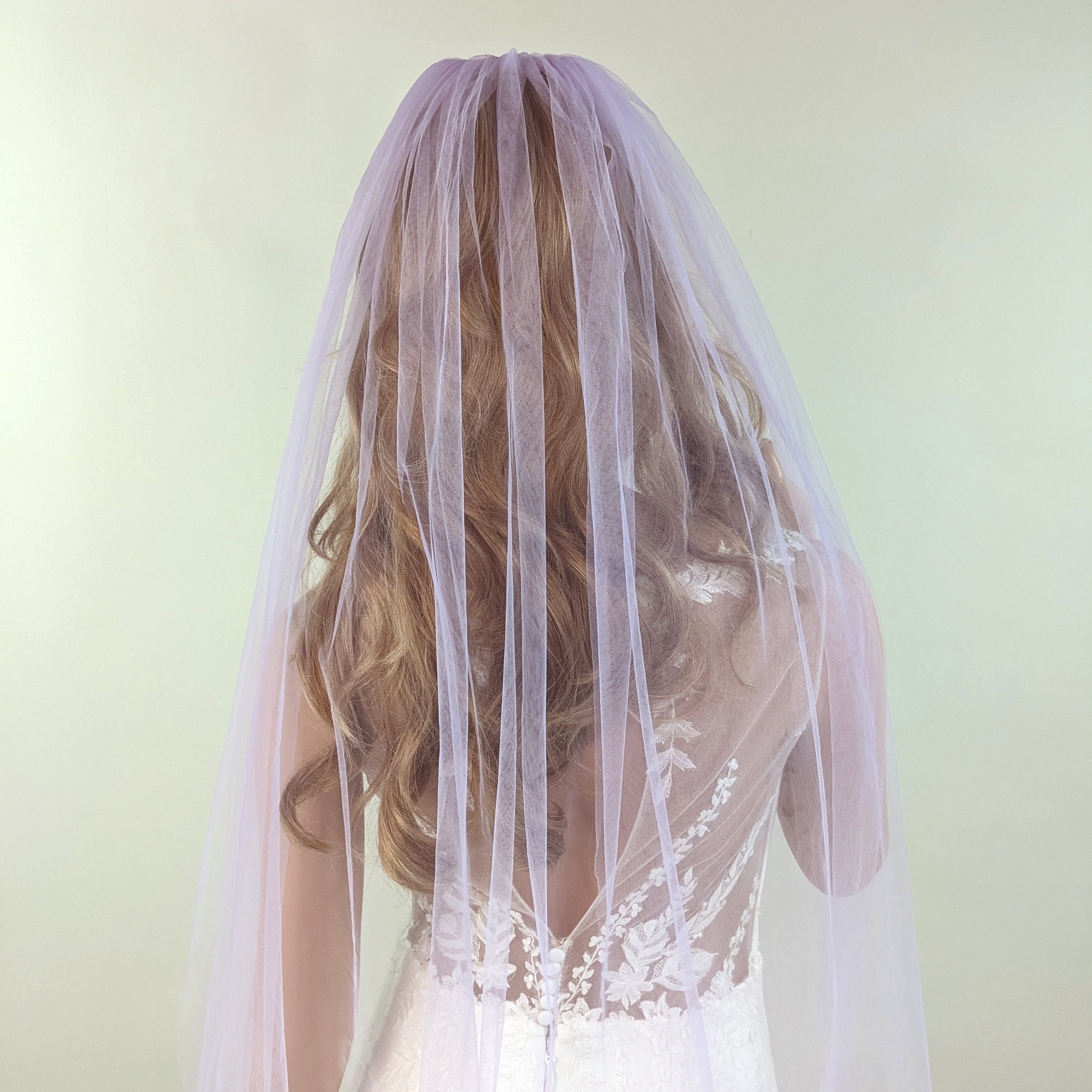 Pastel Purple Wedding Veil Levander Soft Tulle, Single Tier With Gold