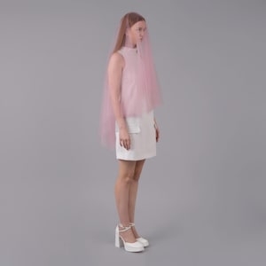 Rose Pink Blusher Wedding Veil - Pastel Pink Soft Tulle, Two Tier Veil with Rose Gold Bridal Comb