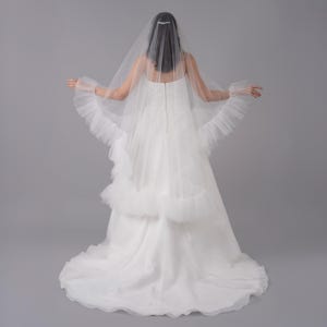 Ivory Ruffle Wedding Veil - Frill Blusher Veil, Off White with Bridal Comb
