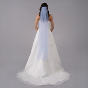 Sky Blue Wedding Veil: Soft Tulle, Silver Comb, Cut Edge