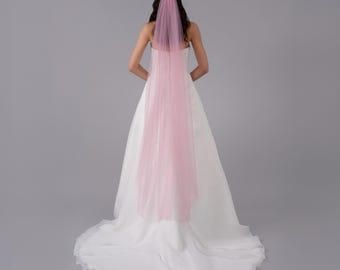 Velo da sposa rosa: velo da sposa in tulle morbido con pettine