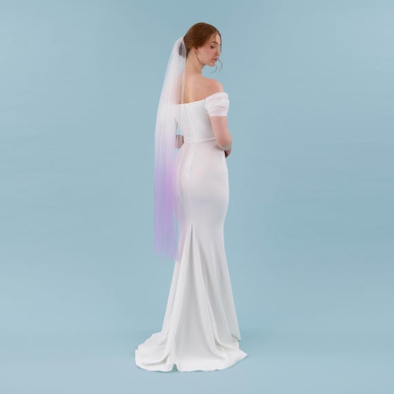 Lavender Bridal Veil - Elbow Length Tulle Elegant lavender purple tulle wedding veil. Lilac purple  main image 2