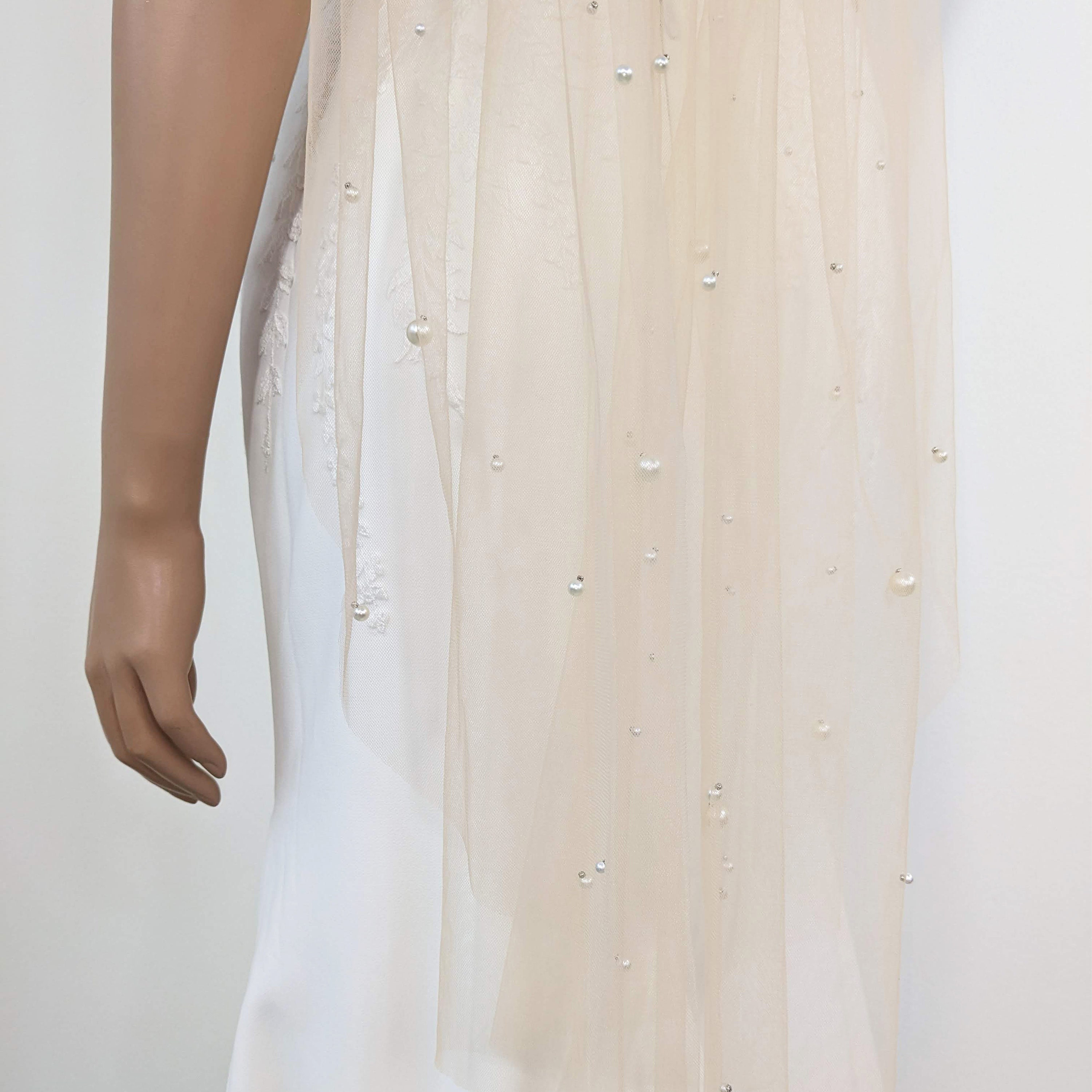 Peachy Dark Champagne Pearl Wedding Veil - Nude Soft Tulle 