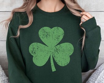 Shamrock Sweatshirt, St. Patrick's Day Sweater, Four Leaf Clover Sweater, Shamrock Shirts For Women, Irish Shirt, Distressed Shamrock Shirt