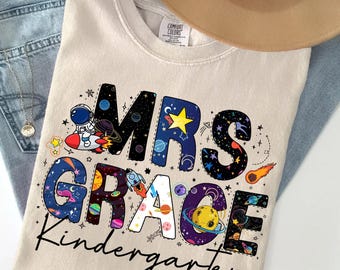 Comfort Colors® Kindergarten Teacher Shirt Outer Space Theme Tee Back to School Shirts First Day of School Shirt Kindergarten Planets Shirt