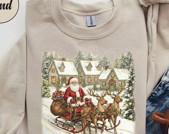 Vintage Santa Crewneck Sweatshirt, Unisex Nineties Retro Santa Claus Shirt, Christmas Women Men Top Holiday Reindeer Lover Gift Xmas Sweater