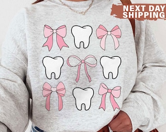 Coquette Dental Sweatshirt, Girly Dental Hygiene Sweater, Dental Hygienist Gift, Dental Assistant Graduation Gift, Dental Office Teeth Shirt