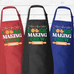 Personalisierte Plätzchen-Herstellungs-Crew-Schürze, kundenspezifische Weihnachtsschürze, Weihnachtslichter Schürze, Plätzchen-Schürze, Weihnachtsgeschenk, Weihnachtsplätzchen-Schürze