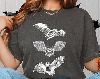 Three Bats Comfort Colors® T-Shirt, Halloween Bat T-Shirt, Vintage 90s Style, Retro Gothic Shirt, 2000s Graphic Shirt, Dark Art Graphic Tee