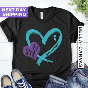 You Matter Shirt, uniek cadeau bewustzijn, draag blauwgroen paars lint T-shirt, puntkomma vrouwenkleding, schattig hart T-shirt zelfmoordpreventie