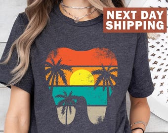 Vintage Dentist Tooth Shirt, Sunset Palm Beach Dental Shirt, Dental Hygienist Gift, Tooth Shirt, Cute Dentist Gift, Dental Assistant Gift