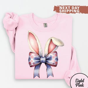 Coquette Bow Bunny Ears Sweatshirt, Cute Easter Bunny Shirt, Aesthetic Rabbit Tee, Happy Easter Gift, Soft Girl Spring Outfit,Easter Women&#39;s
