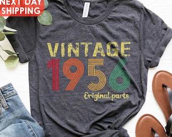 Vintage 1956 Original Parts Tee, 70th Birthday Gift For Women, Original Part T-Shirt, 70 Years Old Shirt, Men Retro Gifts