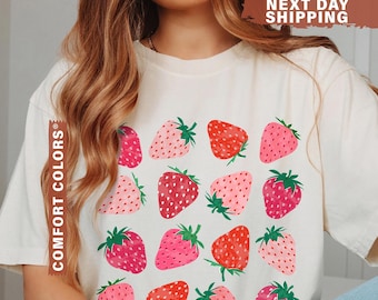 Cute Strawberry T-shirt, Comfort Colors Summer Strawberry Shirt, Cottagecore Berries T-shirt, Strawberry Aesthetic, Botanical Garden T-shirt