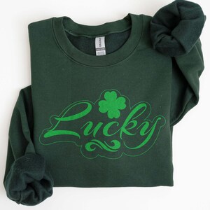 Lucky Sweatshirt, St. Patrick’s Day Lucky Sweater, Clover Sweatshirt, St. Patrick’s Day Sweater For Women, Saint Patrick&#39;s Day Sweatshirt