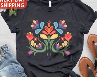 Colorful Flower T-Shirt for Women, Mexican Shirt, Mexican Shirt Women, Floral Mexican Otomi Style, Vintage Flower Shirt