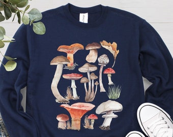 Vintage Illustration Mushroom Decor Art Shirt, Plant Shirt, Mushroom Sweatshirt, Botanical Shirt, Hippie Sweatshirt, Nature Lover Hoodie
