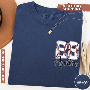 Custom Baseball Pocket Shirt, Baseball Comfort Colors , Personalized Baseball Number Shirt, Baseball Gift, Baseball Fan Tee, Sports Mom tee