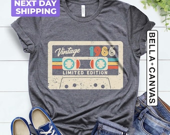 Vintage 1986 Limited Edition Cassette T-Shirt, 40th Birthday Shirt, 1986 Birthday Shirt, 40th Birthday Gift For Women, 40th Birthday Men Tee