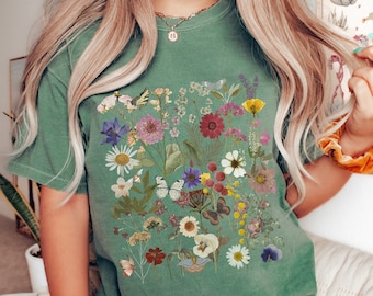 Vintage Pressed Flowers Cottagecore Shirt, Boho Botanical Comfort Colors® T-shirt, Floral Tee, Gift Garden Lover Shirts, Wildflowers Tee