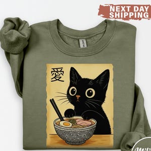 Ramen Cat Shirt, Cute Noodle Cat Sweatshirt, Kawaii Japanese Anime Cat Shirt, Anime Cat T-Shirt, Japanese Tee, Ramen Lover, Cat Lover Gift image 1