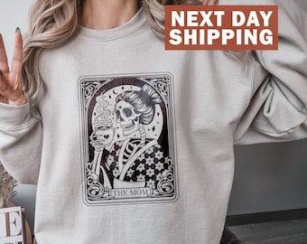 The Mom Tarot Card Sweatshirt, Skeleton Mom Sweater, Halloween Celestial Mama Shirt, Witchy Vibes, Vintage Skeleton Shirt, Mother's Day Gift