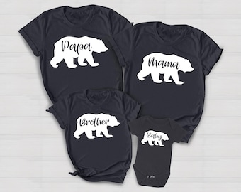 Matching Family Bear Shirts: Papa, Mama, Baby Bear T-shirts